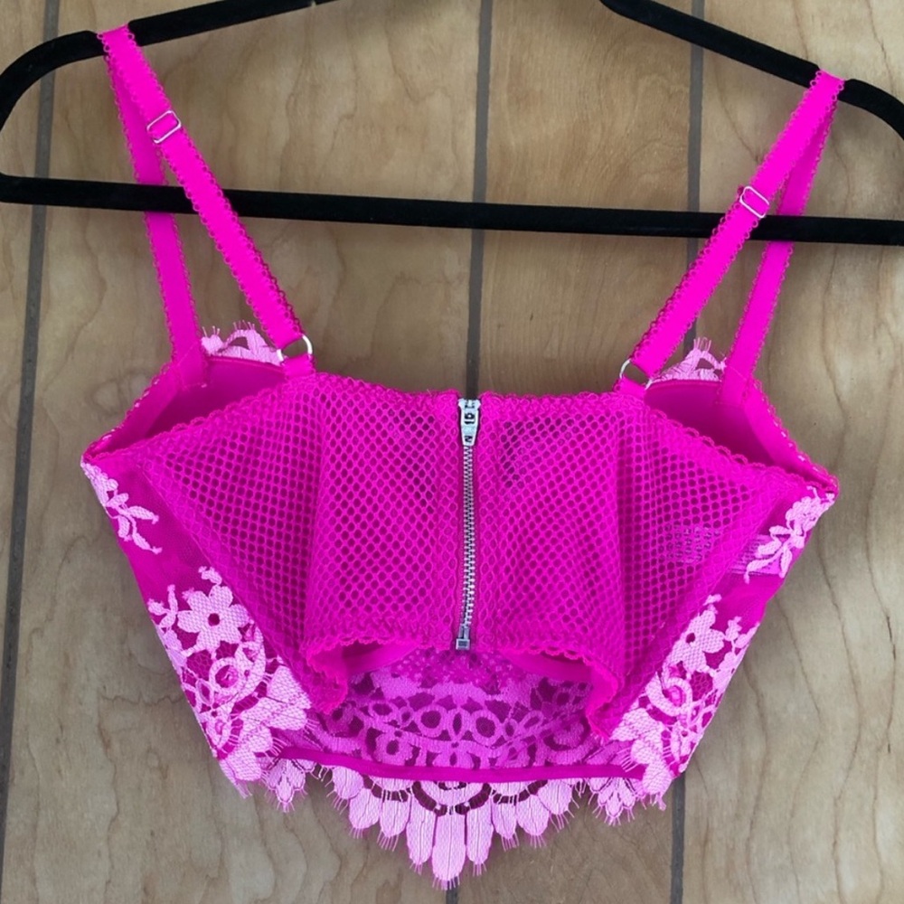 VICTORIA’S SECRET Dream Angels Eyelash Bra Floral Lace Long Line Demi Pink 36D - Picture 9 of 15